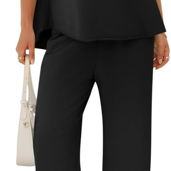 Women's Oversized Lounge Set 3/4 Batwing Sleeve Crew Neck Pullover Top Wide Leg